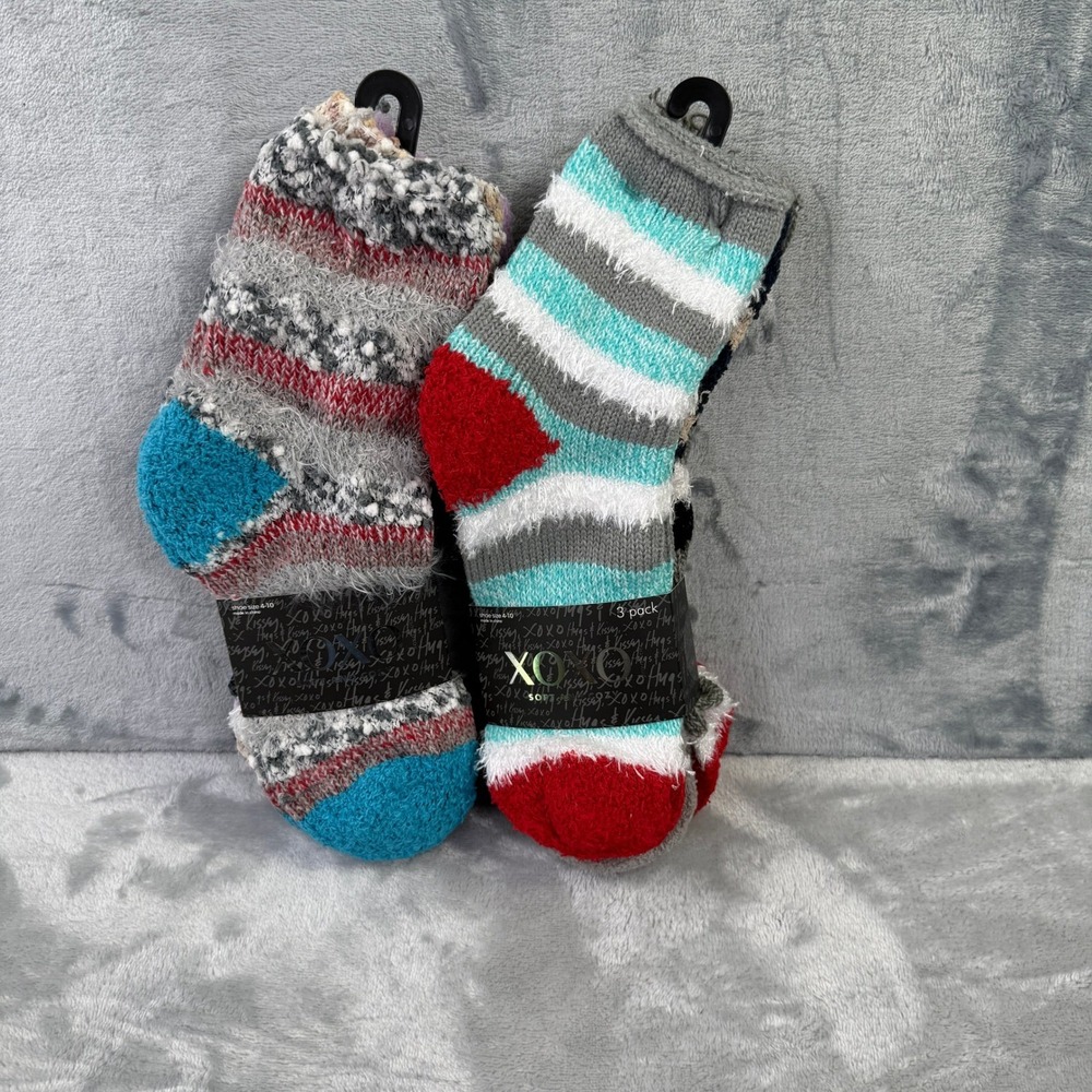 XOXO Womens Fuzzy Socks 6 Pairs 2 Packs Soft Cozy Striped Multi Color Size 4-10